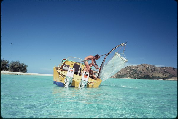 Small boat on Lizard Island, 1970s