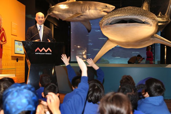 NSW Treasurer, the Hon. Matt Kean MP at the Australian Museum Sharks exhibition launch.