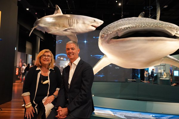 ohn Graham with Kim McKay AO in the Sharks exhibition in Sydney