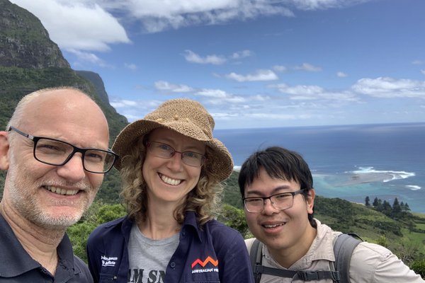 Dr Frank Köhler, Dr Isabel Hyman and Junn Foon on Lord Howe Island.