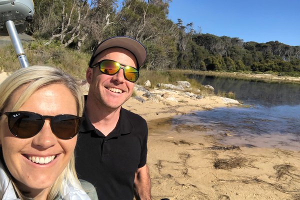 Professor Kerrylee Rogers and colleague Dr Jeff Kelleway doing fieldwork on the day of the 2019 Eureka Prizes finalist announcement.