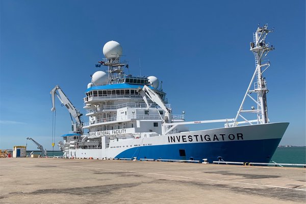 CSIRO research vessel Investigator at Fort Hill Wharf, Darwin, 27 June 2021.